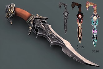 draw custom weapon gun, knife or items, finished 2d concept