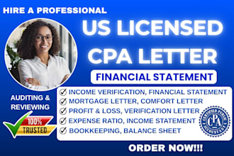 sign US CPA letter income verification financial statement comfort letter profit