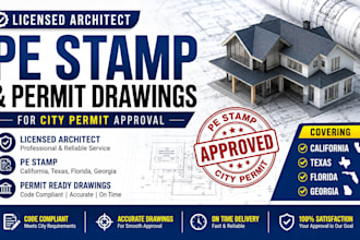 licensed architect USA pe stamp in ca texas, florida and georgia for city permit