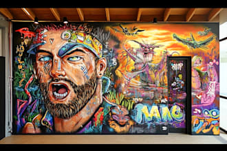 design unique graffiti murals and canvas wall art for you