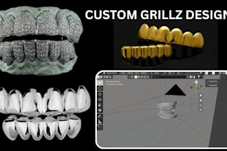 do custom grillz 3d jewelry cad design and gem diamond sets  of any complexity