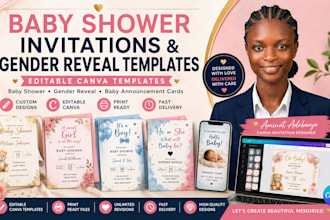 design baby shower invitation, gender reveal invitation canva announcement card
