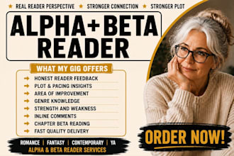beta read, alpha read, and review your ya, romance, and fantasy novel