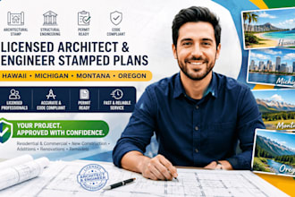 licensed architect and engineer stamp plan in hawaii, michigan, montana, oregon