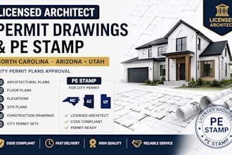 licensed architect USA pe stamp in nt carolina, arizona and utah for city permit