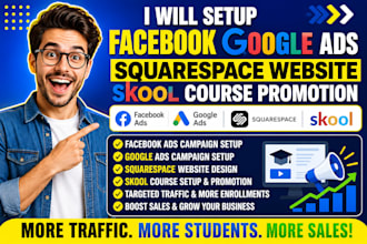 setup facebook google ads squarespace website skool course promotion