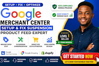 setup google merchant center, fix suspension and product feed