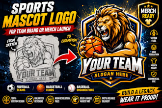 design sports mascot logo for team brand or merch launch character graphics