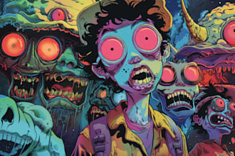 illustrate cartoon album cover for your band and playlist