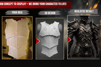 create cosplay armor, wearable costume, anime prop, weapon and 3d cosplay model