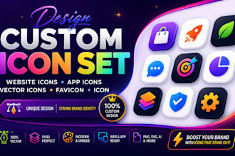 design custom icon set, website icons, app icons, vector icons, favicon, icon