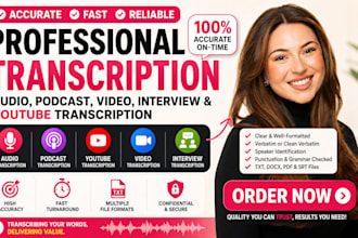 transcribe audio, podcast, video, interview, youtube transcription