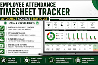 create automated employee timesheet tracker, attendance tracker spreadsheet