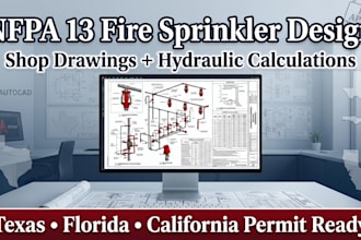 design nfpa 13 fire sprinkler shop drawings hydraulic calcul for tx fl ca permit