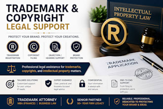 assist with trademark registration copyright filing and IP legal support