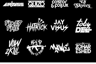 design music, dj band, typography, record and font logo