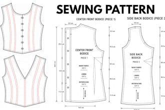 create a sewing pattern, tech pack, fashion flat sketch and pattern grading