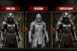 design custom cosplay armor, anime props, 3d mask, weapons and 3d costume design