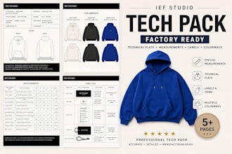create a professional hoodie and sweatshirt tech pack for clothing brands