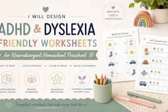 design adhd dyslexia friendly worksheets for neurodivergent homeschool preschool