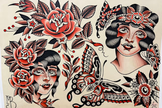 design a custom american traditional tattoo flash