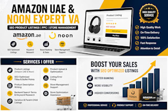 be create SEO optimized amazon uae and noon product listings