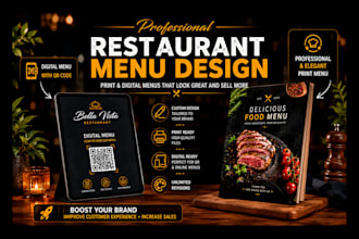 design a modern food menu, restaurant menu, or a cafe menu
