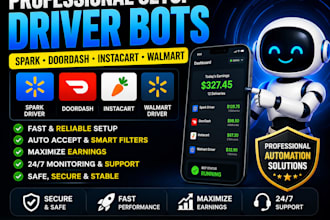setup paying spark driver bot, doordash bot, instacart bot, walmart driver bot