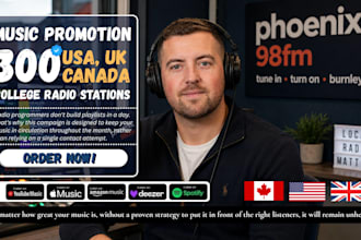 do music promotion for 30 days on 300 usa uk canada college radio station