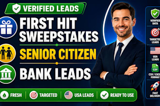 provide verified first hit sweepxtakez leads, senior citizen leads and bank lead