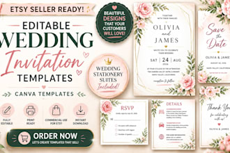 design editable canva wedding invitation templates for etsy sellers