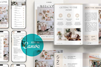 design editable airbnb welcome book house manual guidebook canva template