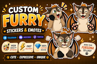 draw cute cartoon sticker design and furry telegram or discord stickers