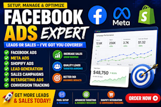 setup, manage facebook ads, meta ads and shopify ads campaign for leads or sales