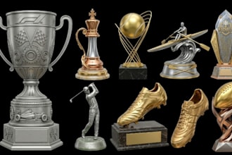 design professional 3d trophy, award medal and cup for 3d printing and rendering
