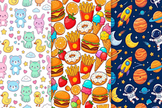 design cute cartoon seamless patterns for textile and fabric