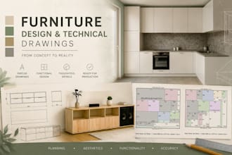 do custom furniture with drawings, 3d renders and cut list