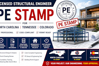 licensed structural engineer, pe stamp for north carolina, tennessee, colorado