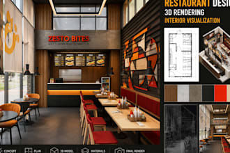 design commercial retail store, restaurant, cafe 3d interior rendering