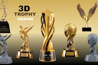 create 3d trophy model cup model award model medal design and trophy design