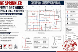 fire protection sprinklers permit drawing hydraulic calculation per nfpa 13 72