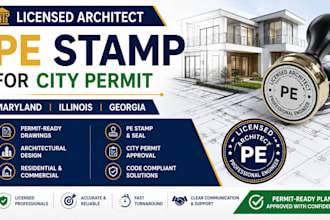 licensed architect pe stamp in maryland, illinois, georgia for city permit