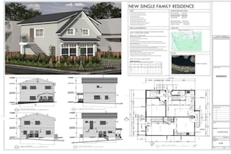 create city permit blueprints, autocad 2d floor plan, house and garage plans