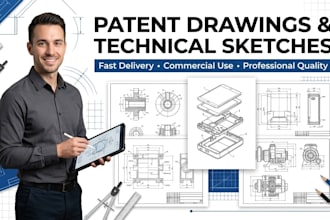 create patent drawings and technical sketch illustrations