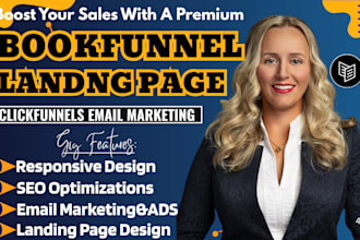 design bookfunnel landing page or clickfunnels sales funnel email marketing