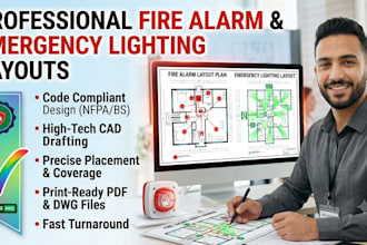 create a professional fire alarm layout plan and emergency lighting layout