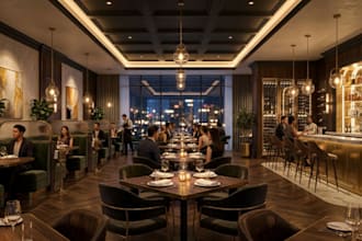 do commercial restaurant, office, cafe interior design with realistic 3d render