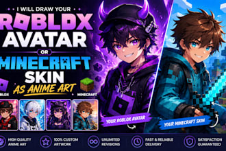 draw your roblox avatar or minecraft skin as anime art