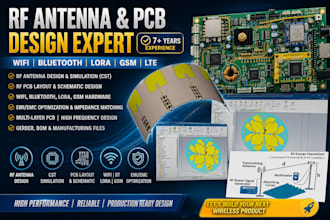 design rf antenna, pcb, wifi, bluetooth, lora and GSM hardware using cst