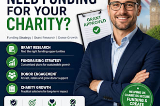create a UK charity funding strategy, grant research and fundraising plan